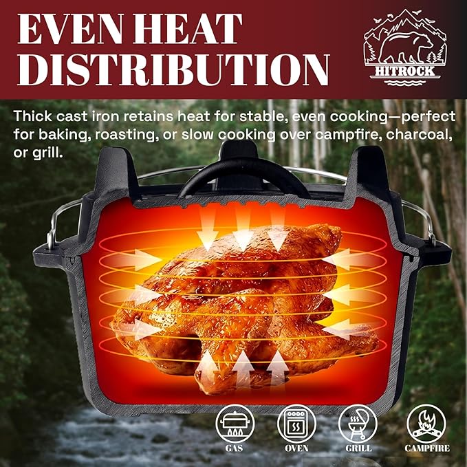 HITROCK Cast Iron Camp Dutch Oven 4QT, Pre-Seasoned Camping Dutch Oven - Image 2