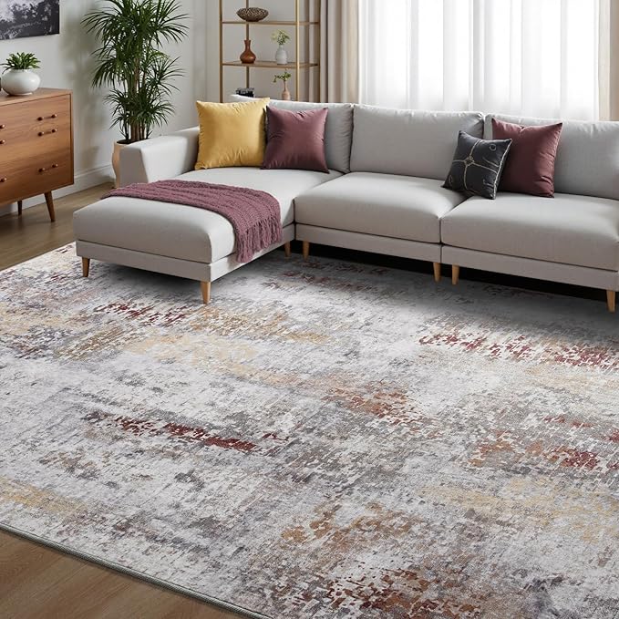 Toneed Abstract Area Rug Modern Washable Rug Soft Non Slip Rug Low Pile by Toneed