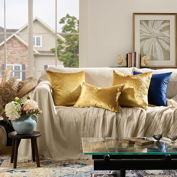 GIGIZAZA Gold Velvet Decorative Throw Pillow Covers - Image 2