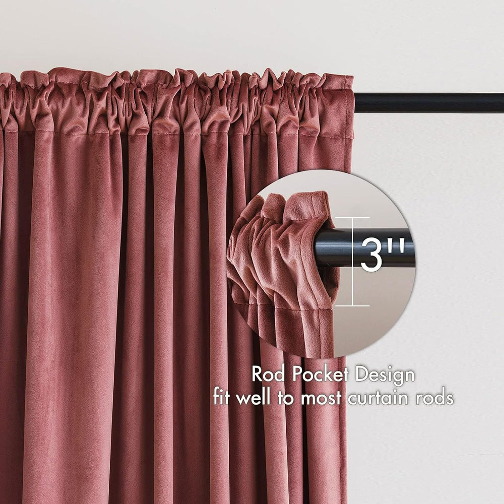 MIULEE Dusty Rose Pink Velvet Room Darkening Curtains for Bedroom W52 x L96