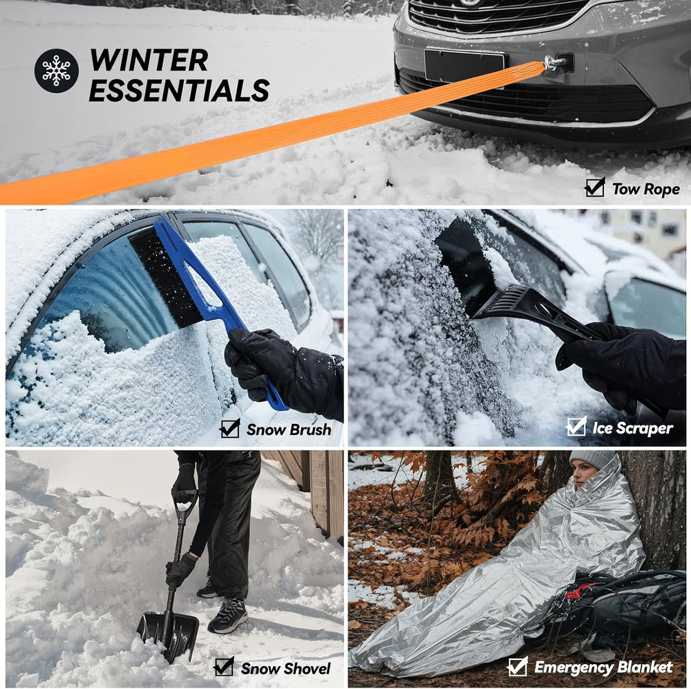 Car Emergency Kit with Portable Air Compressor, Winter Car Safety Roadside As...