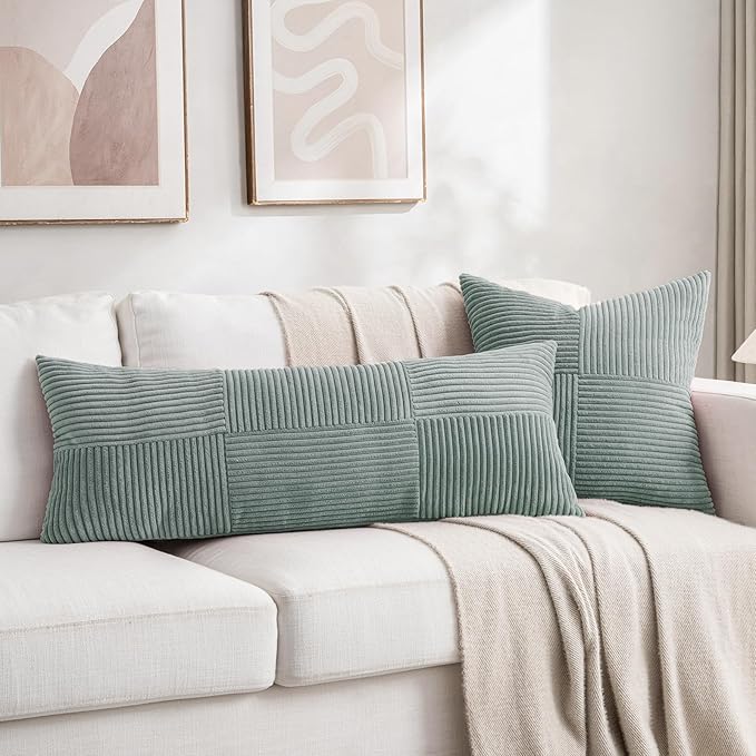 Fancy Homi 2 Packs Grey Blue Decorative Throw Pillow Covers 16x16 Inch - Image 5