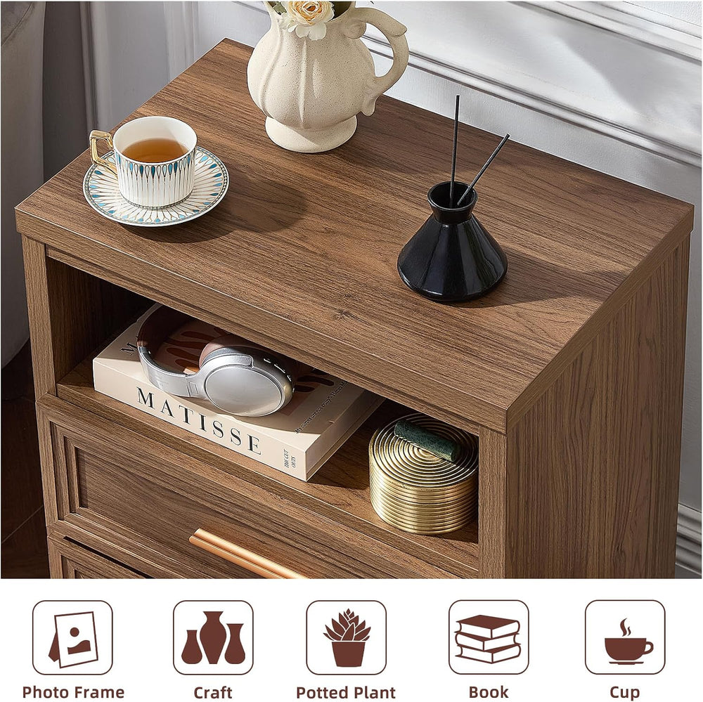 RWYHG 24'' Wide Farmhouse Night Stand with 2 Drawers,Wood Nightstand