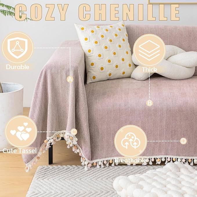 HANDONTIME Soild Couch Covers for Dogs Pink-Purple Sofa Covers Boho Cover for - Image 2