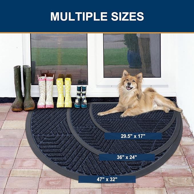 Smiry Half Circle Front Door Mat Outside Entrance, Heavy Duty Sturdy Natural - Image 2