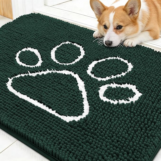 OLANLY Dog Door Mat for Muddy Paws 30x20, Paw Print Design, Absorbs Moisture by OLANLY