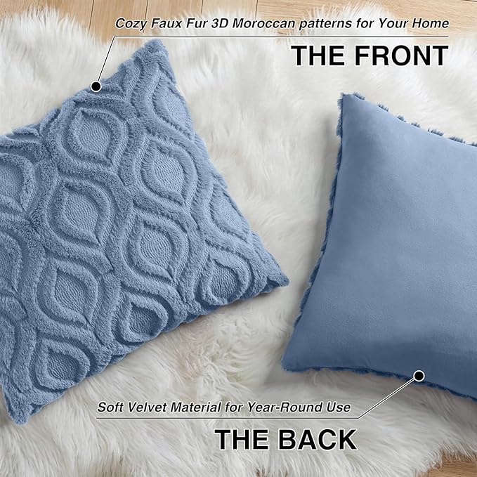 decorUhome Throw Pillow Covers 26x26 Inch Set of 2, Soft Plush Faux Wool Dusty - Image 8