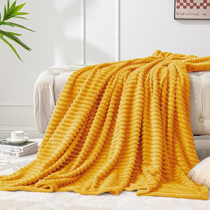 BEDELITE Fleece Blanket Twin Size – 3D Ribbed Jacquard Soft and Warm Decorative by BEDELITE