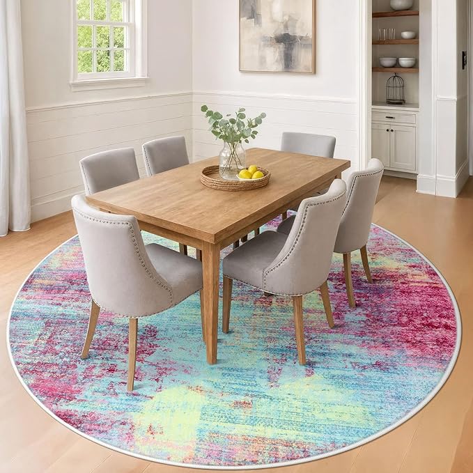 IOHOUZE Abstract Round Area Rug 8 Ft Washable Circle Rugs Large Round Rug Non - Image 2