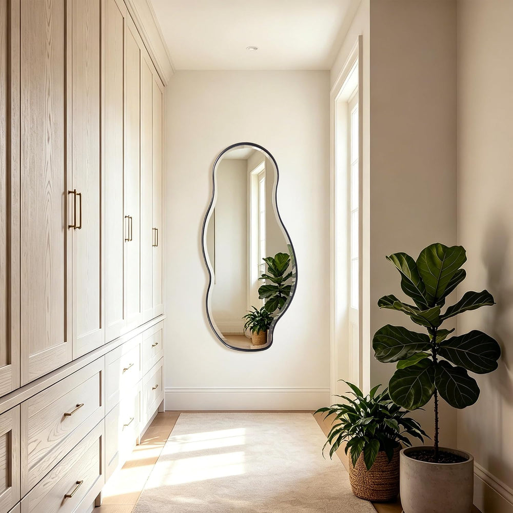 POZINO 53"x24" Large Irregular Beveled Mirror, Asymmetrical Wall Mi...