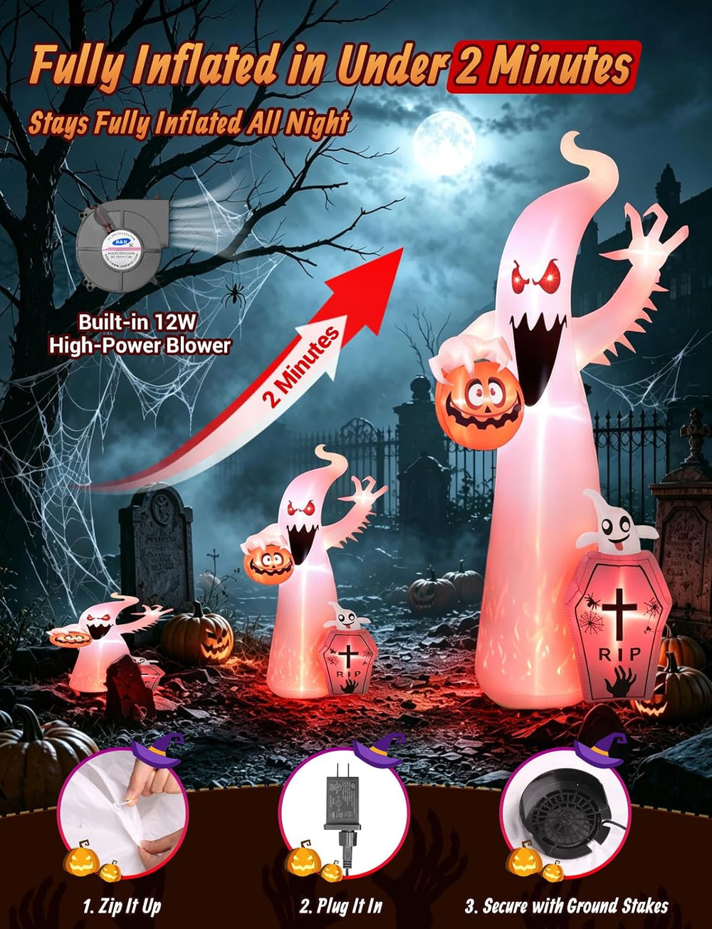 Elegear 12FT Ghost Halloween Inflatable, Motion-Activated Spooky Sounds