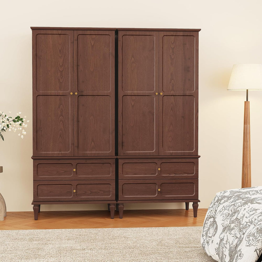 HLR 71" Wardrobe Closet Mid-Century Modern Style,Brown