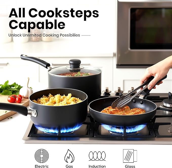KICHLY 8 Piece Pots and Pans Set, Non Stick Kitchen Cookware Set - Image 4