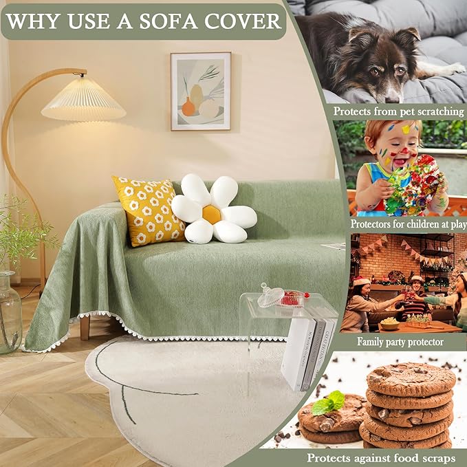 HANDONTIME Couch Cover, Sofa Covers, Sage Couch Cushion Cover Dog Furniture - Image 4