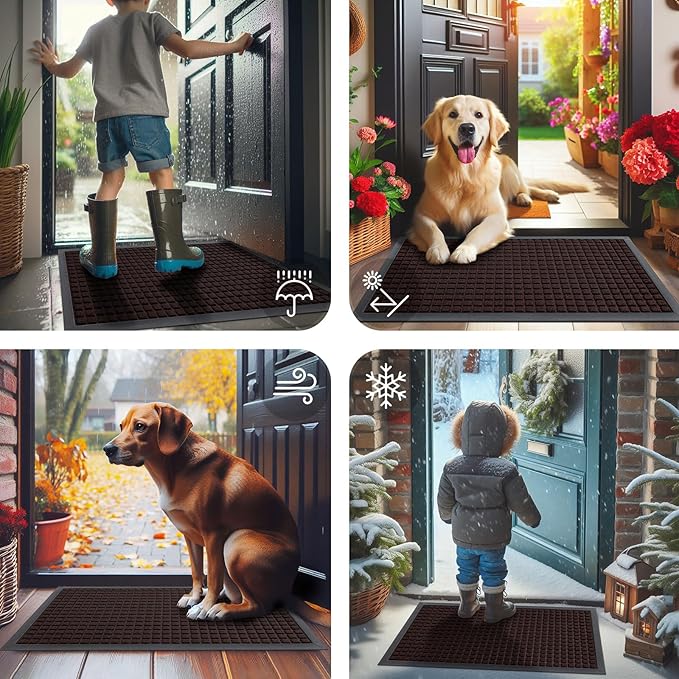 Smiry Front Door Mat Outside Entrance, Heavy Duty Natural Rubber Doormat - Image 7
