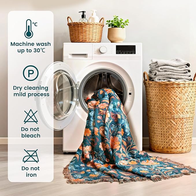 MSGKV Boho Throw Blanket for Bed 60"x80" Cotton Birds Floral Twin Size Couch - Image 8