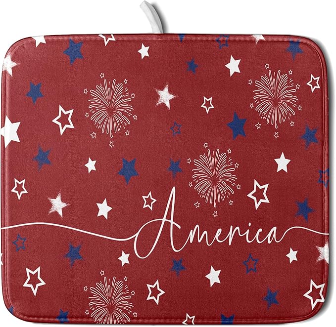 Giwawa 4th of July Dish Drying Mat 16"x18" Patriotic Usa Stars America Firework by Giwawa
