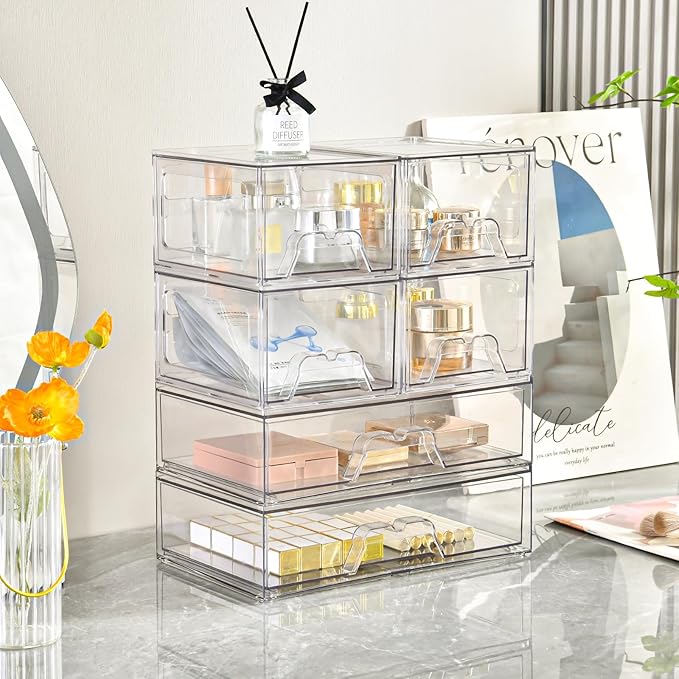 Stebopum 3 Pack Stackable Storage Drawers Clear Acrylic Organizer Makeup - Image 6