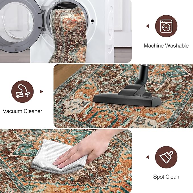 Yamaziot Washable Area Rug for Bedroom, 3x5 Non-Slip Boho Vintage Living Room - Image 5