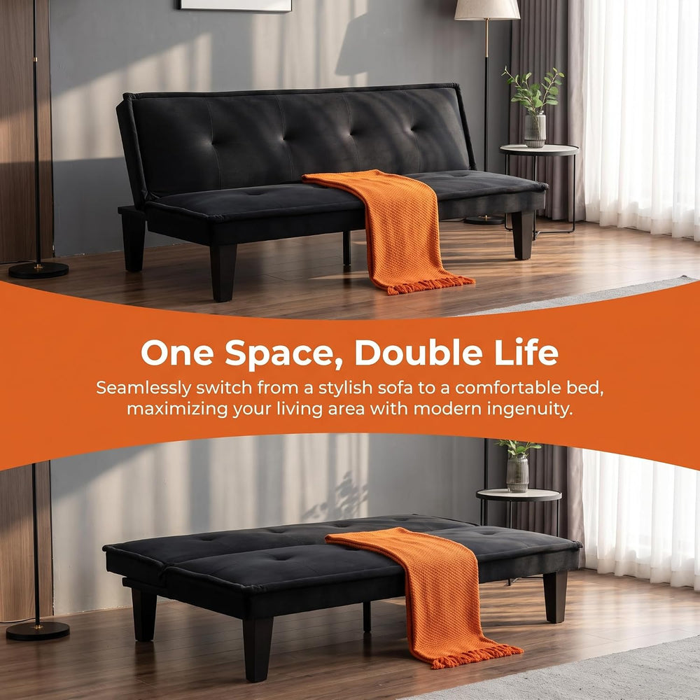 NicBex Convertible Sofa Bed, Futon Couch with Adjustable Backrest, Black