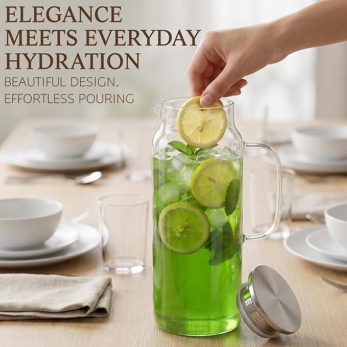 Glass Pitcher with Lid and Handle, 68oz 2 Liter Borosilicate Glass Water Pitcher - Image 5