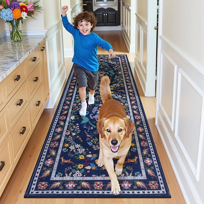 HEBE Washable Hallway Runner Rug 2'x 8' Non Slip Kitchen Rugs Runner, Low Pile - Image 8