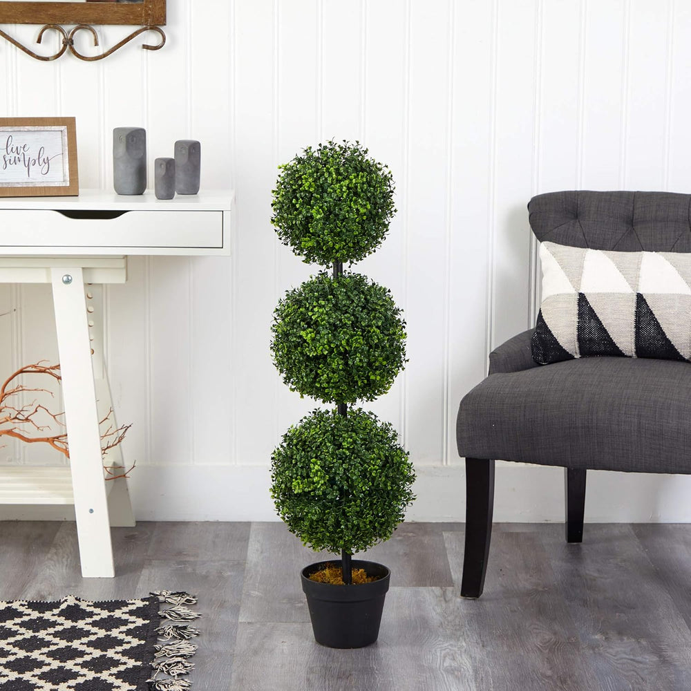 Nearly Natural 36in Artificial Triple Ball Boxwood Topiary Tree - Indoor Outd...