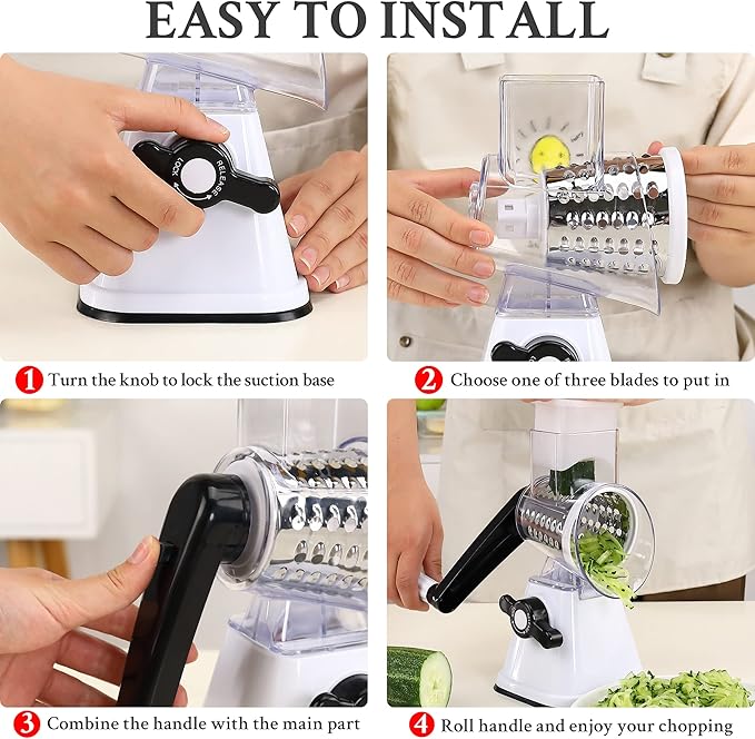 Cheese Graters with Handle, Manual Cheese Shredder Rotary Grater with 3 - Image 5