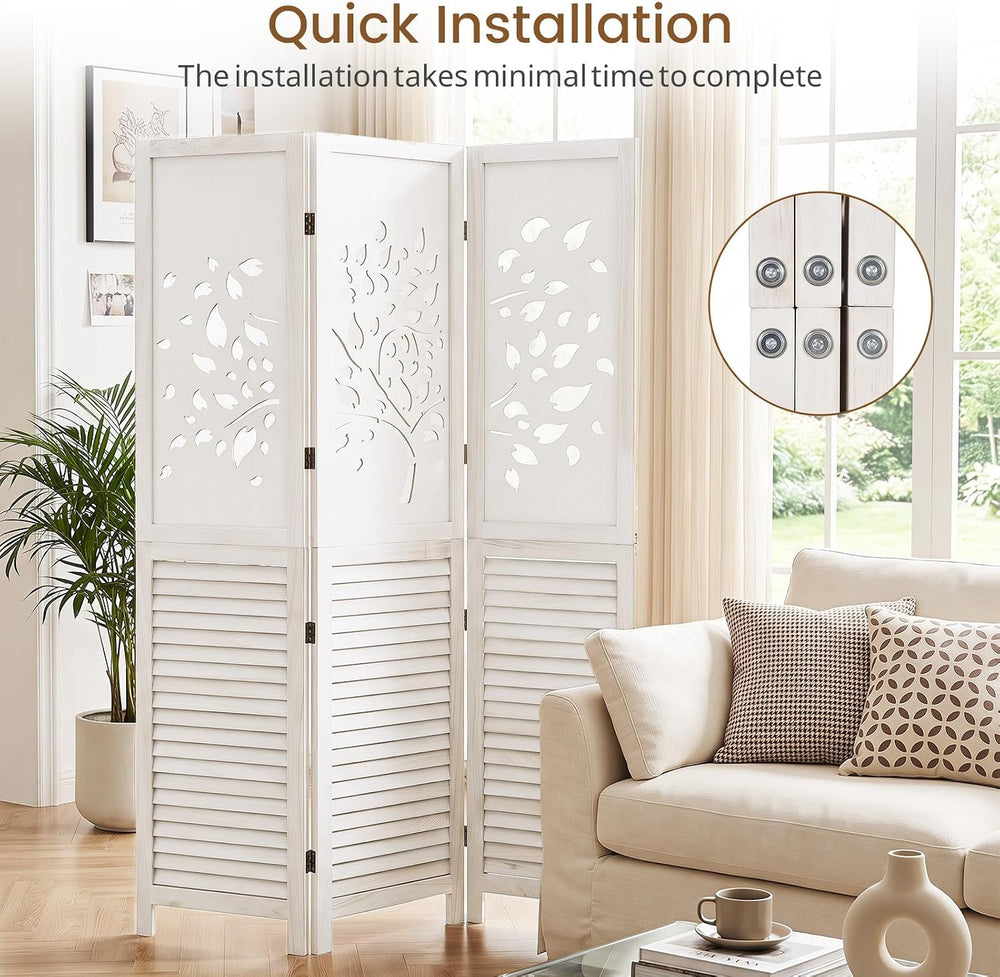 GIANTEX 3 Panel Folding Room Divider with Tree Leaf Cutout & Louvered Slats