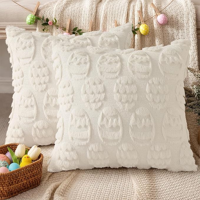 decorUhome Easter Cream White Egg Pillow Covers 16x16 Inch Set of 2, Soft Plush - Image 6