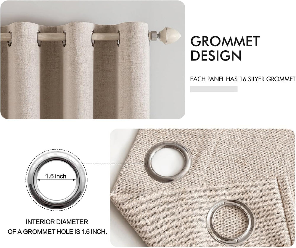 MIULEE Extra Wide 100% Blackout Linen Curtains for Bedroom 100x84 Beige