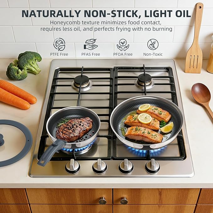 Ciwete Hybrid Non Stick Frying Pans Set 4-Piece, 8 & 9.5 Inch Tri-Ply Stainless - Image 3