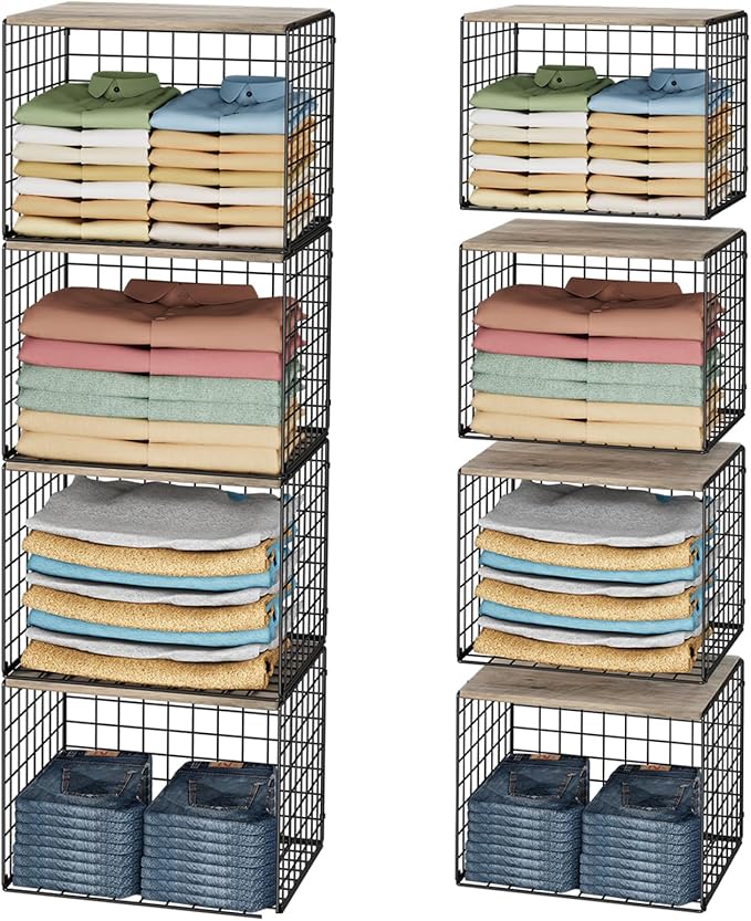 4PCS Wider Closet Organizers and Storage, Stackable Closet Shelf Organizer
