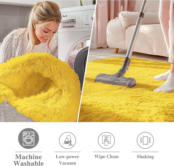 OLANLY Yellow Round Rugs for Bedroom - Image 3