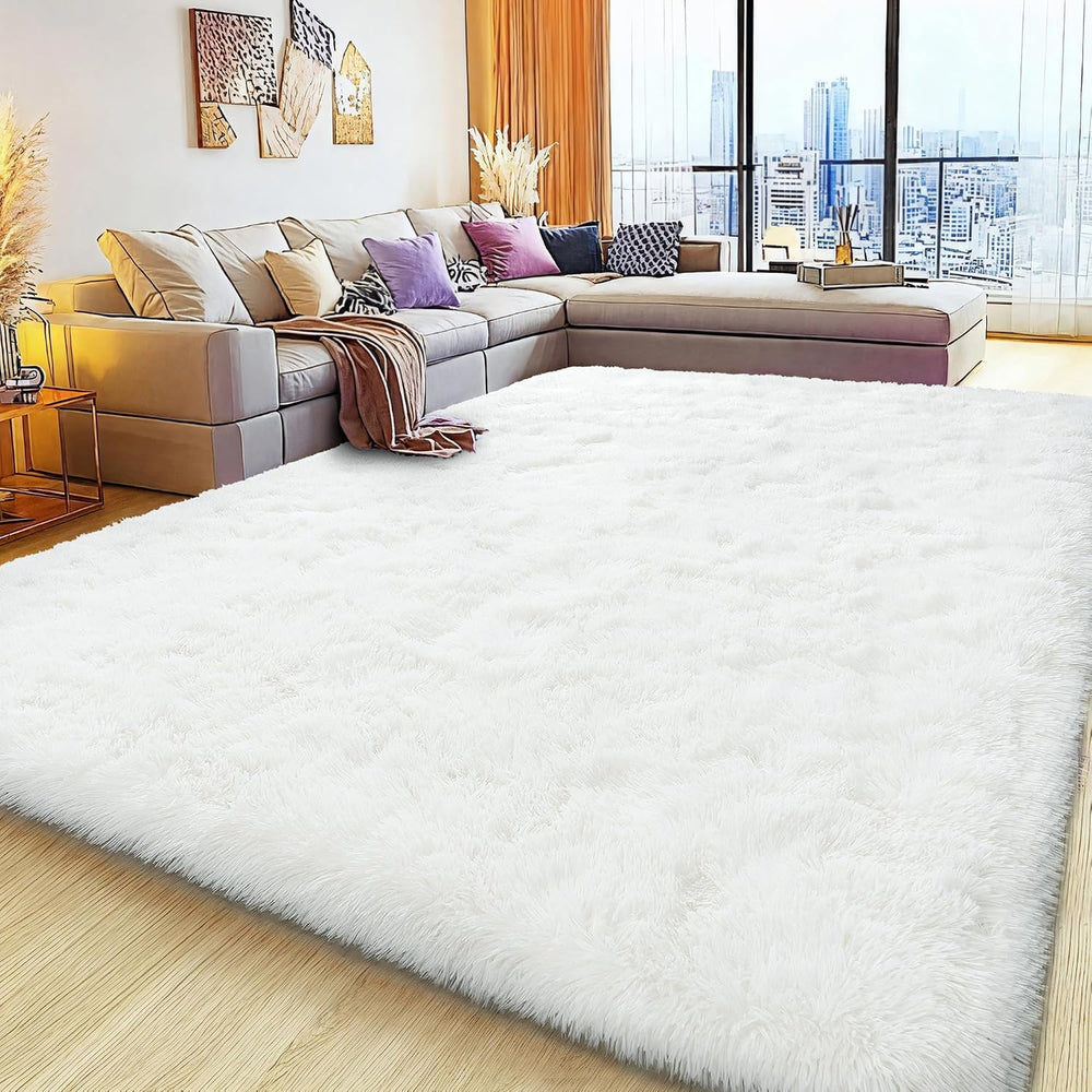 9x12 Large Area Rug, Cream White Soft Ultra Fluffy Plush Rug