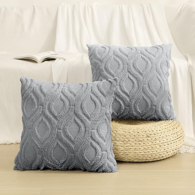 decorUhome Throw Pillow Covers 24x24 Inch Set of 2, Soft Plush Faux Wool Grey - Image 7