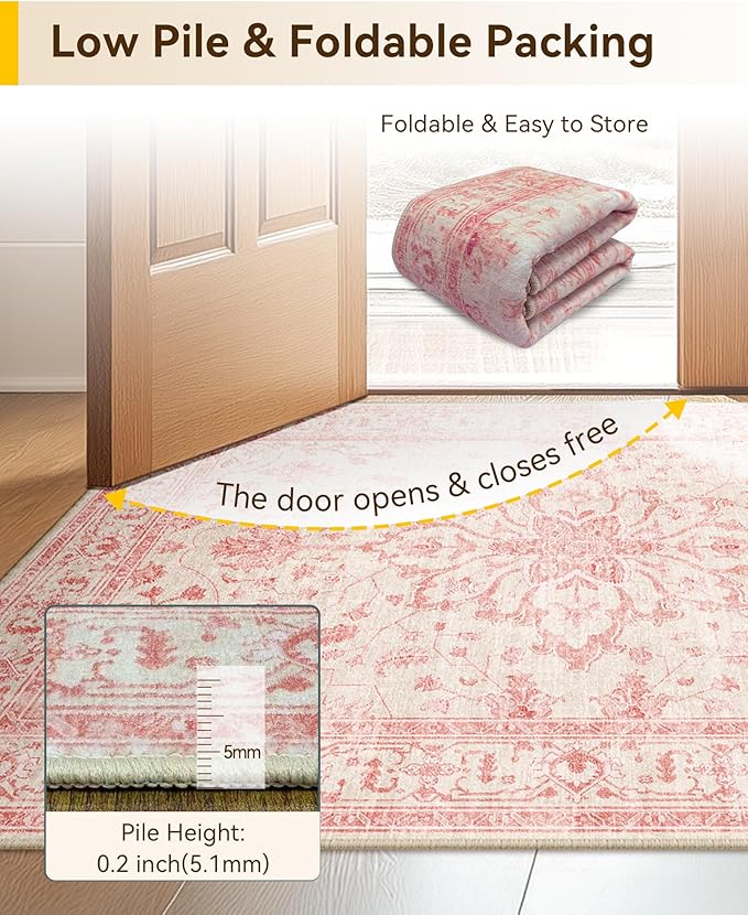 RELEANY Area Rugs 5'x7' Washable Non-Slip, Floral Vintage Distress Print - Image 8