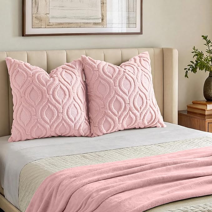 decorUhome Throw Pillow Covers 24x24 Inch Set of 2, Soft Plush Faux Wool Pink - Image 7