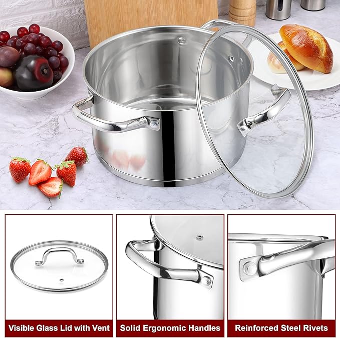 LIANYU 6 QT Stainless Steel Stock Pot, Kitchen Tri-ply Base Cooking Soup Pot - Image 4