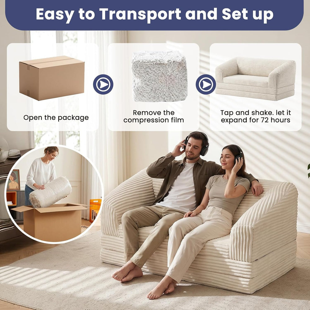 JUIKURY Convertible Sofa Bed, 3-in-1 Foldable Loveseat Couch with Armrest, Co...