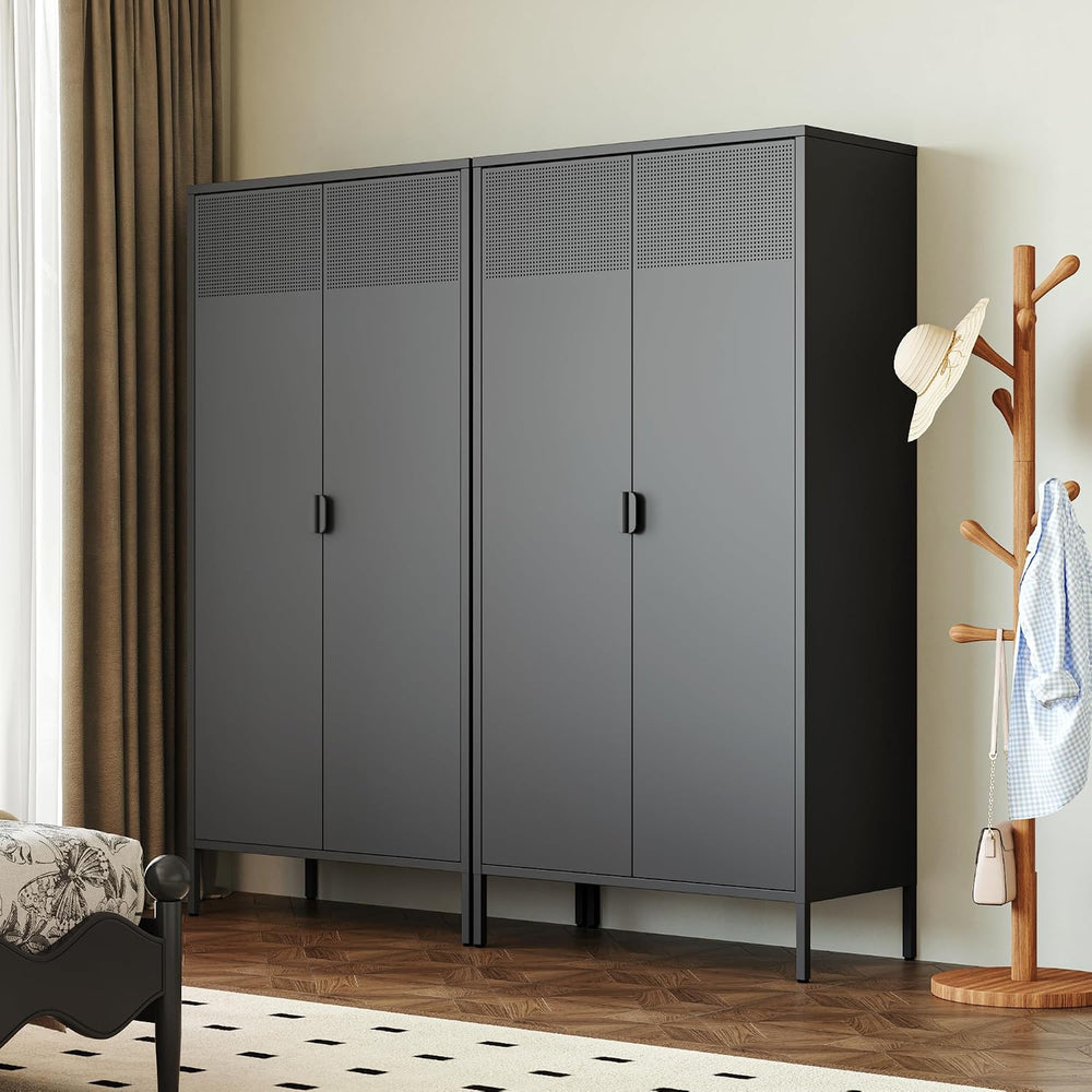 Ustamio 71 Inches Black Metal Wardrobe Cabinet with Hanging Rod, Metal Armoir...
