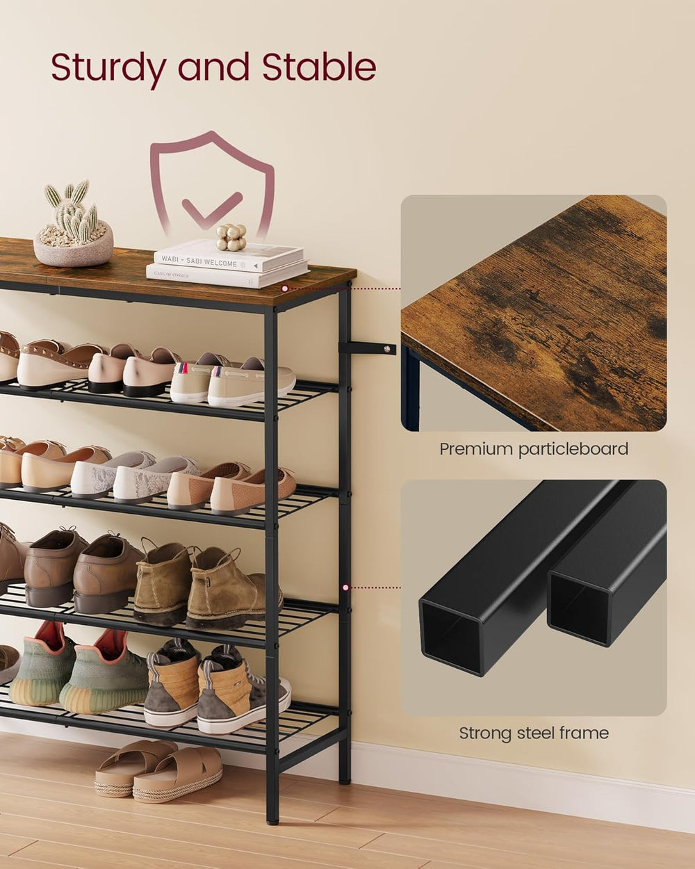 VASAGLE Shoe Rack, Shoe Storage Rack for Closet, Entryway, Living Room, Free ...