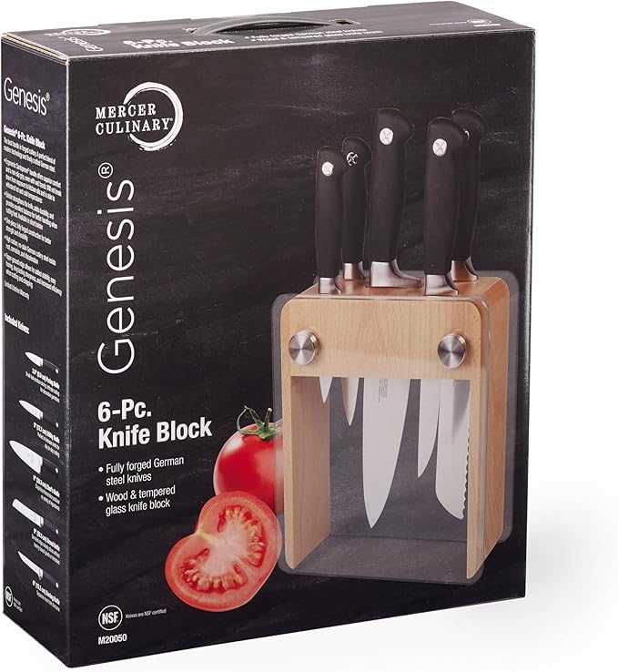 Mercer Culinary M20050 Genesis 6-Piece Wood / Glass Knife Block Set - Image 2