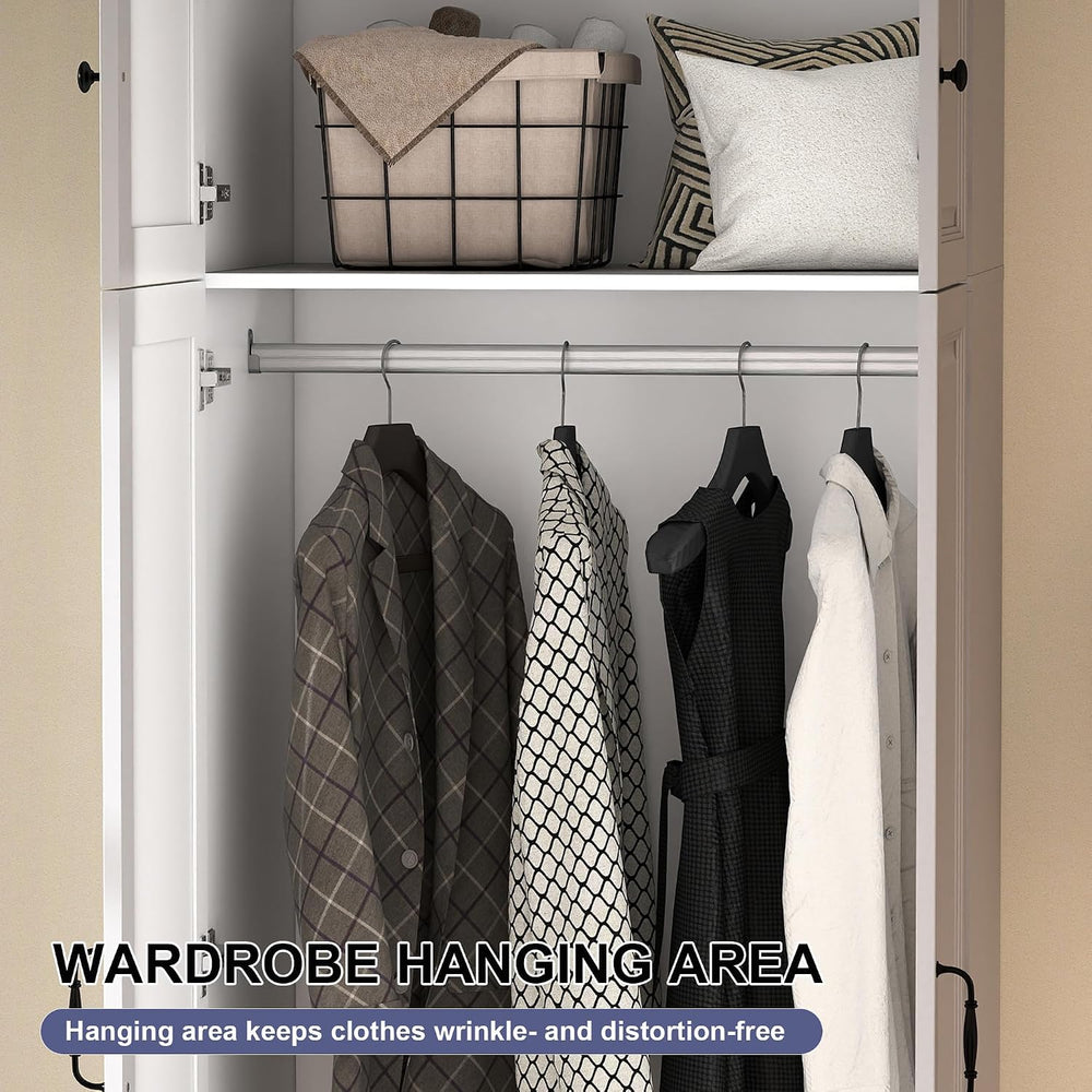 White Armoire Wardrobe Closet with 2 Drawers: 88" H x 32" W
