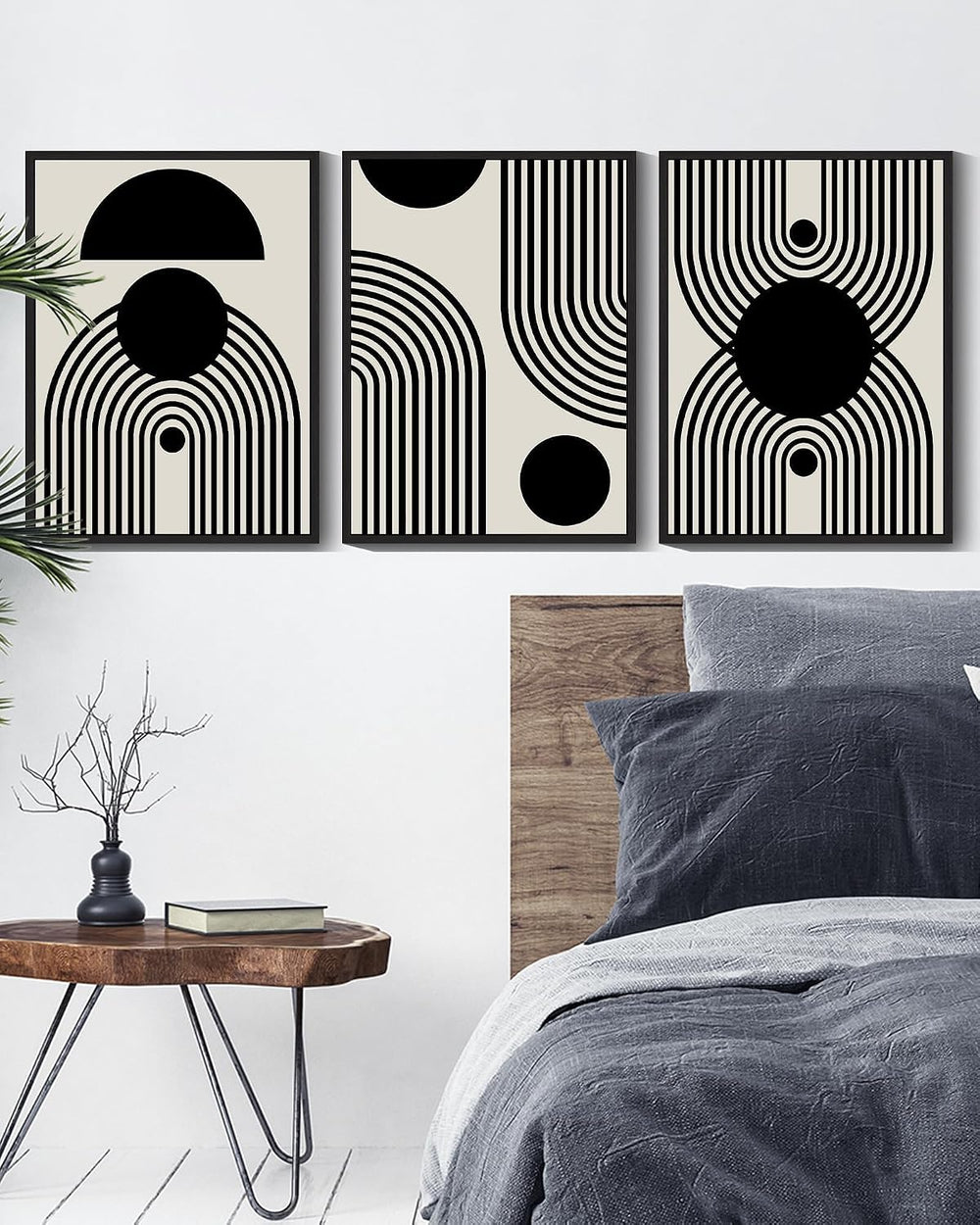 Drsoum Black and White Abstract Framed Wall Art Decor Duotone Minimal Dark Br...