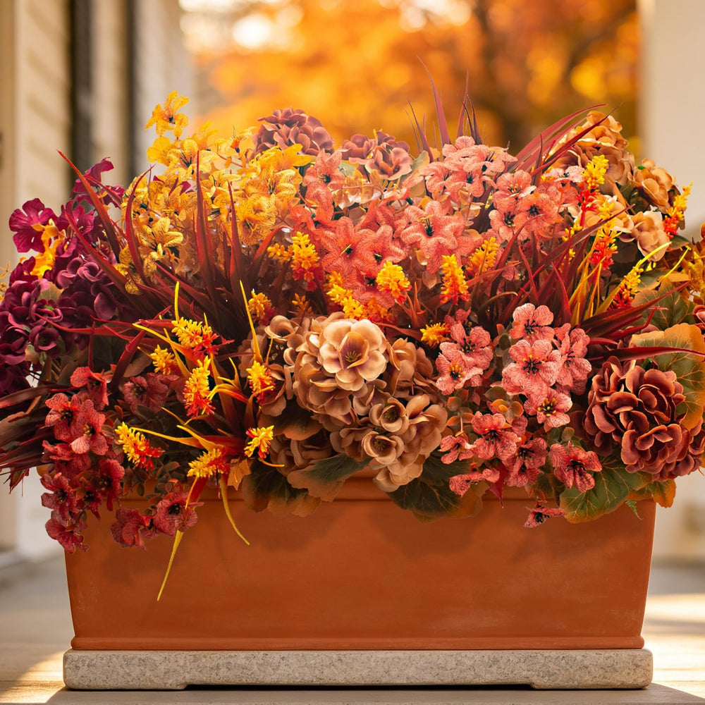 20 Artificial Fall Flowers UV Resistant Fake Mums for Outdoors Decor