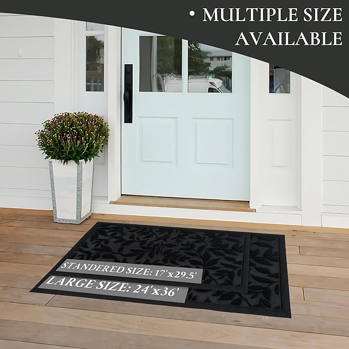 Black Leaves Outdoor Indoor Entrance Doormats, Absorbent Durable Heavy Duty - Image 4