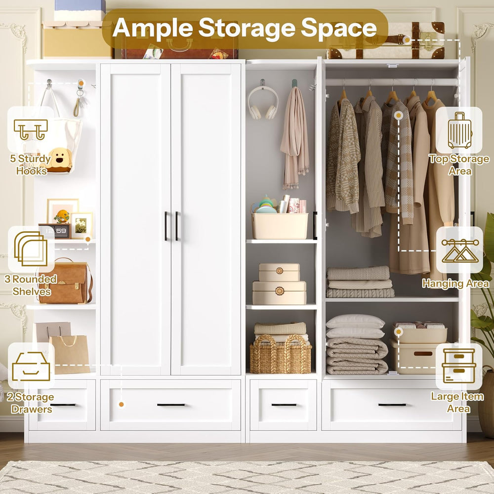 DynJest Armoire Wardrobe Closet with 2 Drawers, 70" Tall Clothing Storag...