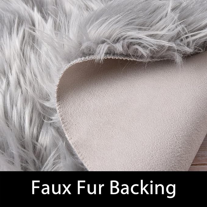 Latepis Grey Round Rugs 6ft Faux Fur Sheepskin Circle Rug - Image 3