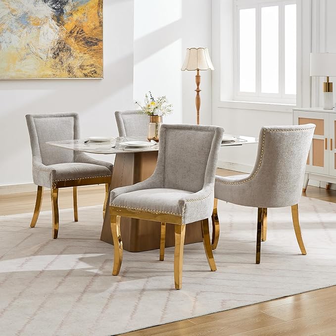 Dining Chairs Set of 4, Kitchen & Dining Room Chairs, Chenille Fabric Uph...